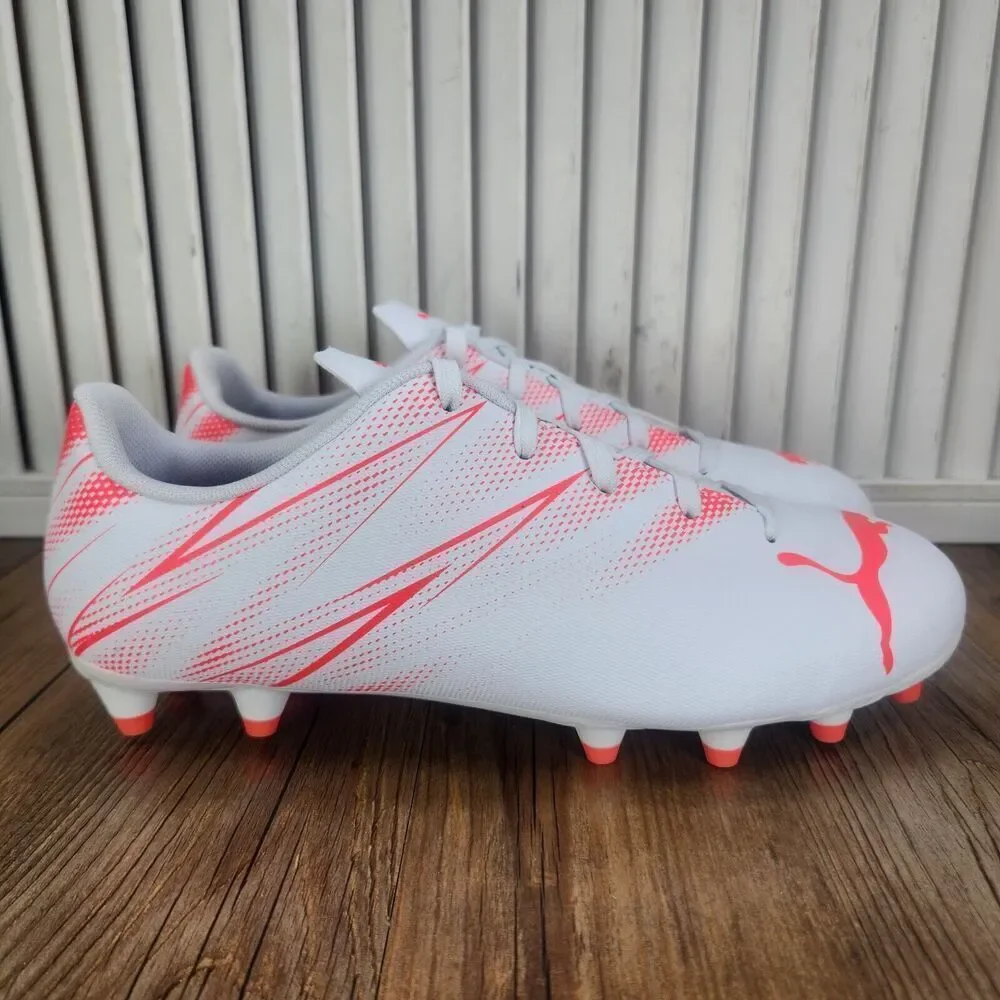 PUMA Attacanto FG/AG Jr Size 5.5 White Fire Orchid Sport Soccer Cleats 107480-04